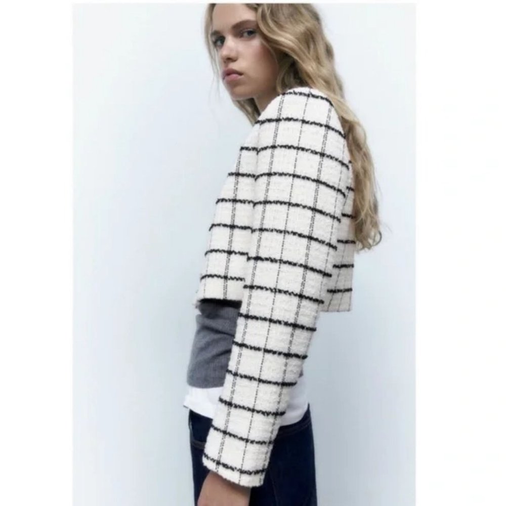 ZARA PLAID CROPPED JACKET - Picture 3 of 7